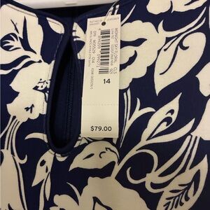 Lands' End Navy and White Floral Dress